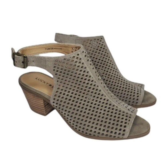 Lucky Brand Shoes - Women's Lucky Brand Bertel Taupe Suede Booties Size 10M Heeled Slingback Sandal